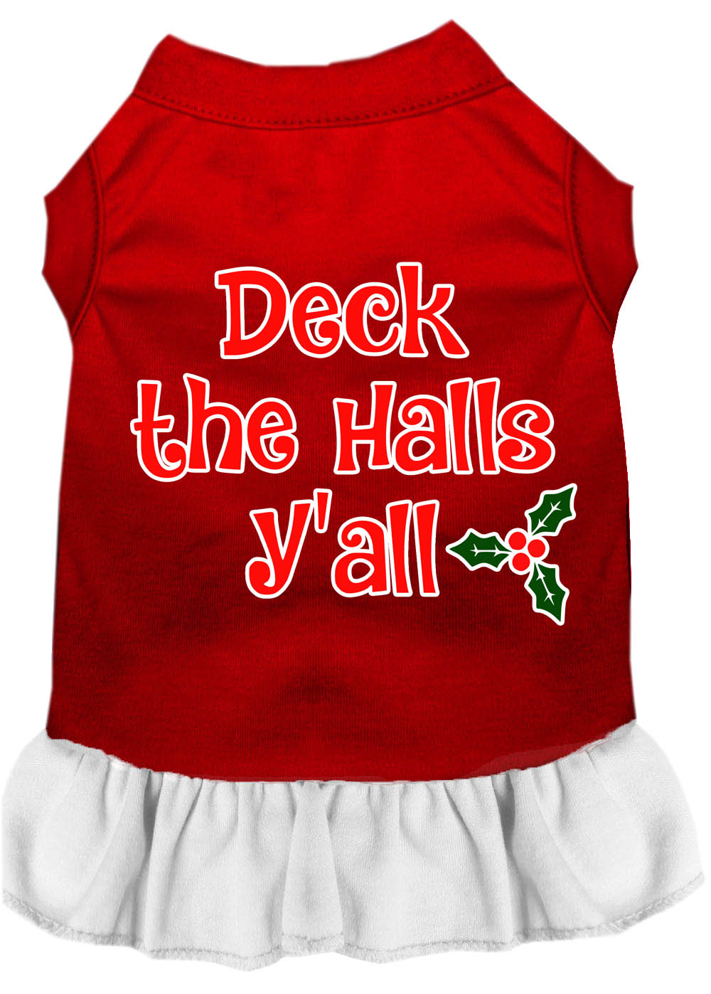 Deck the Halls Y'all Screen Print Dog Dress Red with White XS